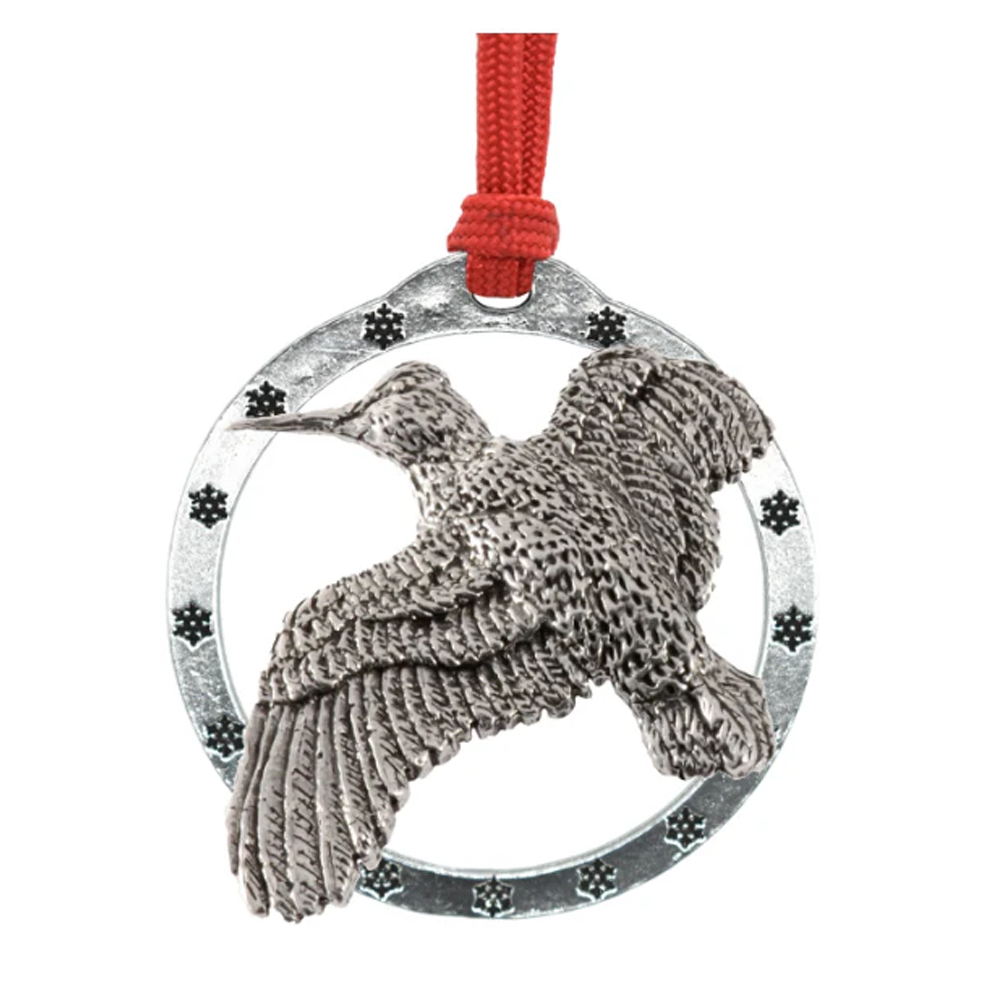 Hand Crafted Antique Pewter Flying Woodcock Ornament