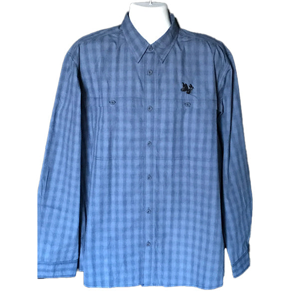 Dri-Duck Deep Blue Plaid Button Down Shirt with the RGS & AWS Two Bird Logo