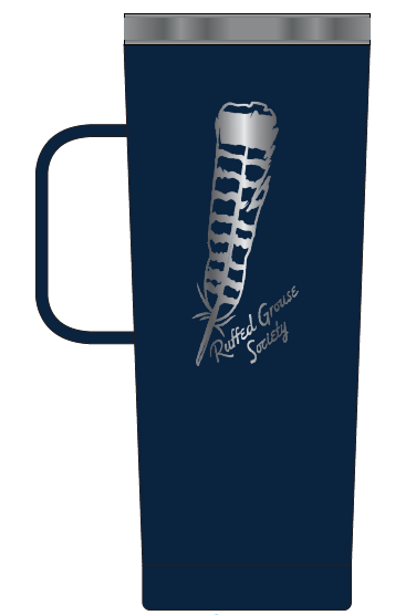 Fifty/Fifty Stainless Steel 20 Ounce Tall Mug with Handle: Navy; with RGS Feather Design