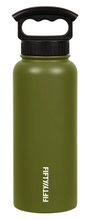 Load image into Gallery viewer, Fifty/Fifty Stainless Steel 34 Oz Bottle w/3-Finger Cap: Olive Green with RGS &amp; AWS Circle Logo
