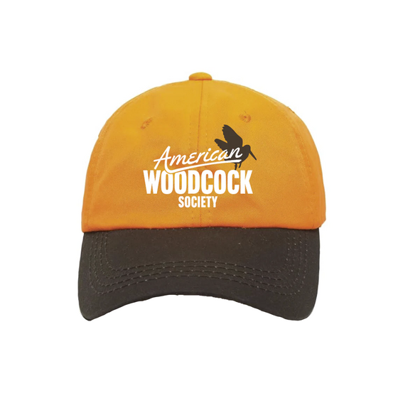Blaze Orange Cap with Brown Bill: American Woodcock Society Logo/with White Lettering