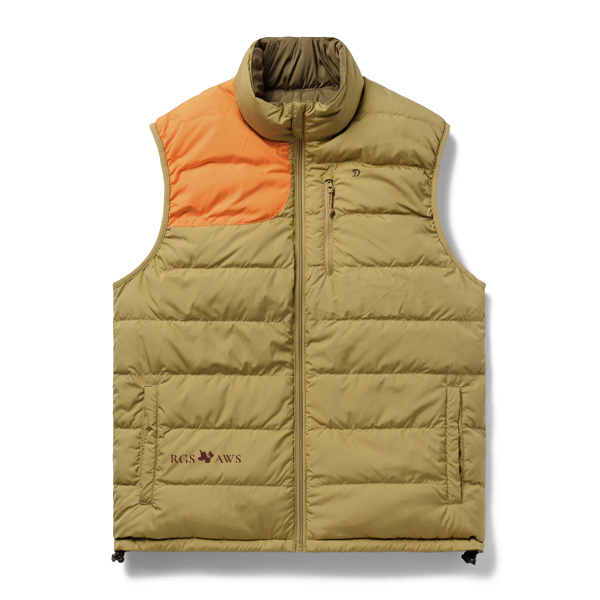 Duck Camp Reversible Down Vest: Wheat/Pin Oak: RGS & AWS Logo