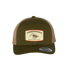 Load image into Gallery viewer, Moss/Khaki Mesh Back Retro Trucker Cap with Timberdoodle  Design Patch
