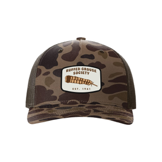 Ruffed Grouse Society Five-Panel Trucker Cap with Ruffed Grouse Society Patch: Bark Duck Camo
