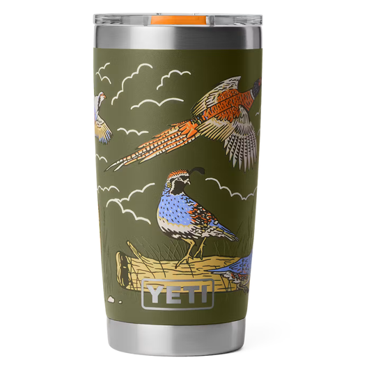 Yeti Rambler 20 Ounce Tumbler with Mudslider Lid: Upland Bird Olive
