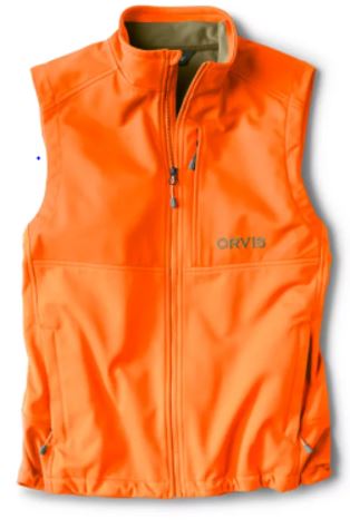 Orvis Upland Hunting Softshell Vest: Blaze Orange; Embroidered with the Two Bird Logo