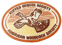 RGS & AWS Embroidered Oval Patch with Flying Ruffed Grouse Design