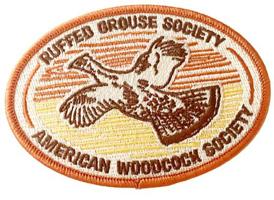 RGS & AWS Embroidered Oval Patch with Flying Ruffed Grouse Design
