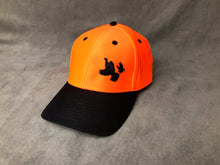 Load image into Gallery viewer, Cap: Black/Blaze Orange Cap with Two Bird Logo
