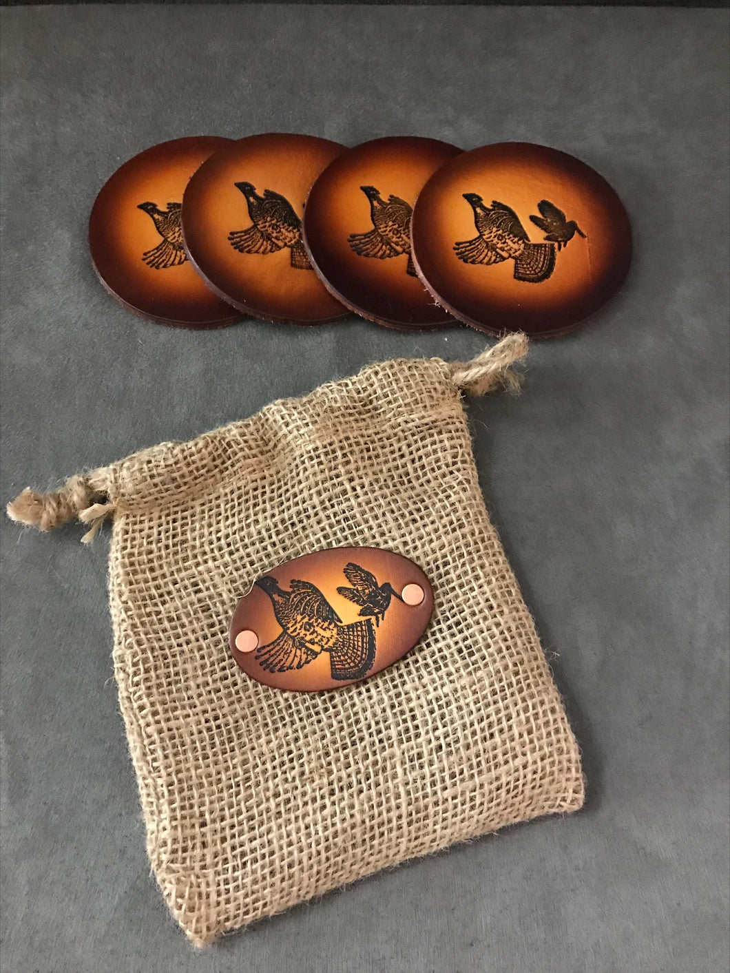 Leather Coaster Set of Four with Matching Gift Bag: RGS & AWS