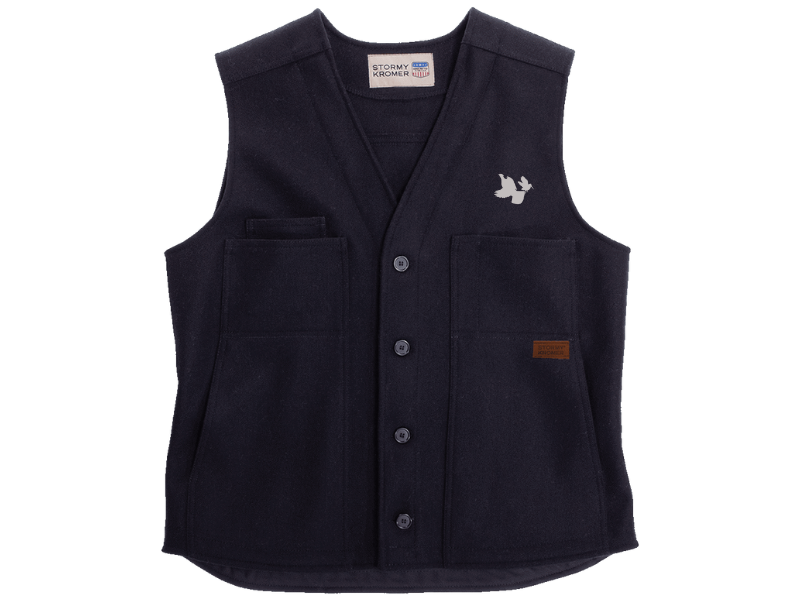 Stormy Kromer Button Vest: Black, Embroidered with RG & WC Silhouettes